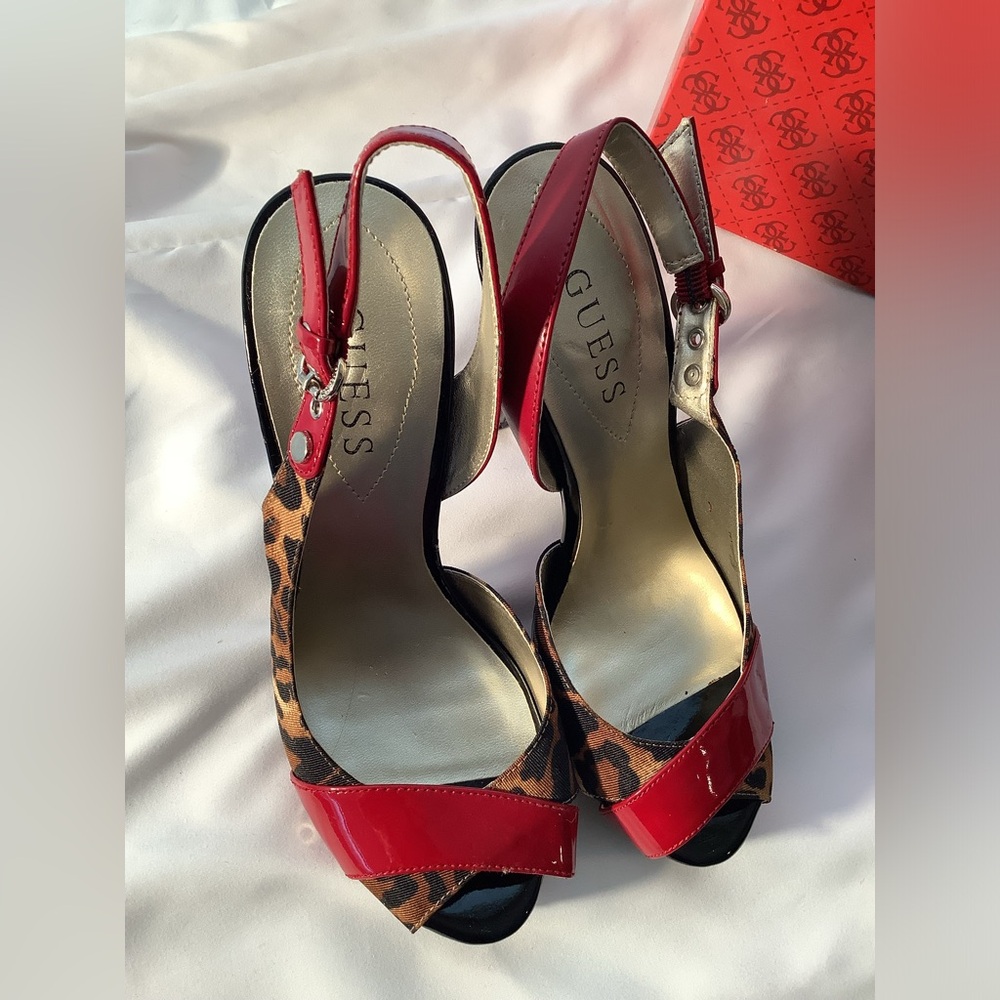 GUESS Leopard & Red Patent Leather. WORN ONLY ONE TIME! - Picture 3 of 7